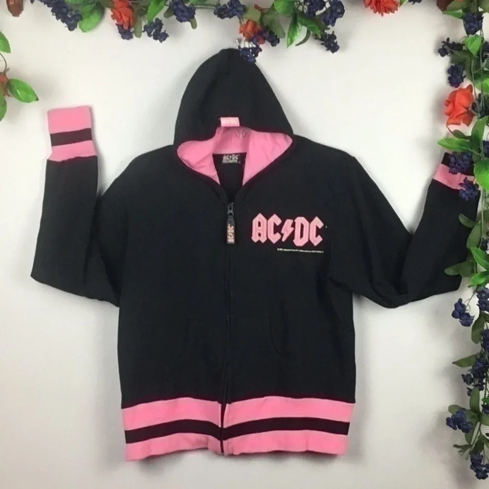AC/DC 2005 ROCKWEAR Hooded Sweatshirt Hoodie Top Jacket Women’s Small or Kids XL - Picture 2 of 11
